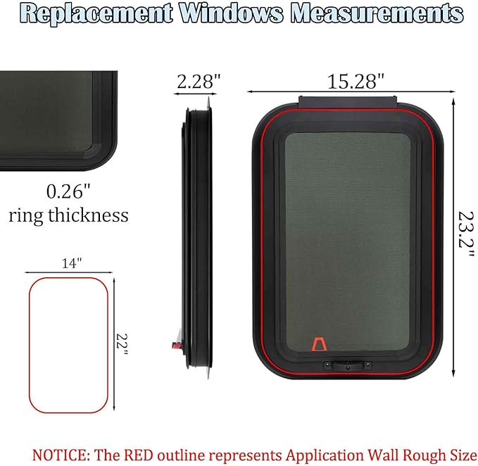 14x22 RV Slider Window - Frameless Design, DOT-Approved Tinted Glass, Weatherproof Aluminum Frame, w/Mesh Screen & Install Kit (Fits 1.5"-1.875" Walls)