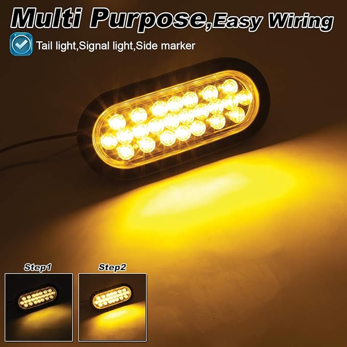 Amber 6 Inch Oval Trailer Marker Lights 24 LED Turn Signal Clearance Lamp for Truck Trailer Lorry Pickup RV with Plug & Grommet Turn Signal 12v DC (2 Pcs)