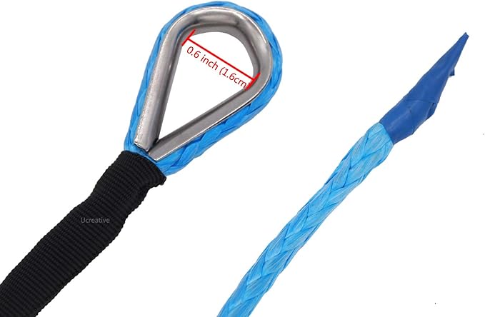 Ucreative 3/16 Inch x 50 Feet Synthetic Winch Line Cable Rope 8,350LBs with Black Protecing Sleeve for ATV UTV (Blue)