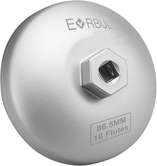 Upgraded 2-in-1 Oil Filter Wrench,86.5MM 16 Flutes Filter Cap Removal Tool with Four Tabs Compatible with BMW Volvo Ram 1500, Work with 3/8" Square Drive and 1" Hex Drive,Integrated Molding