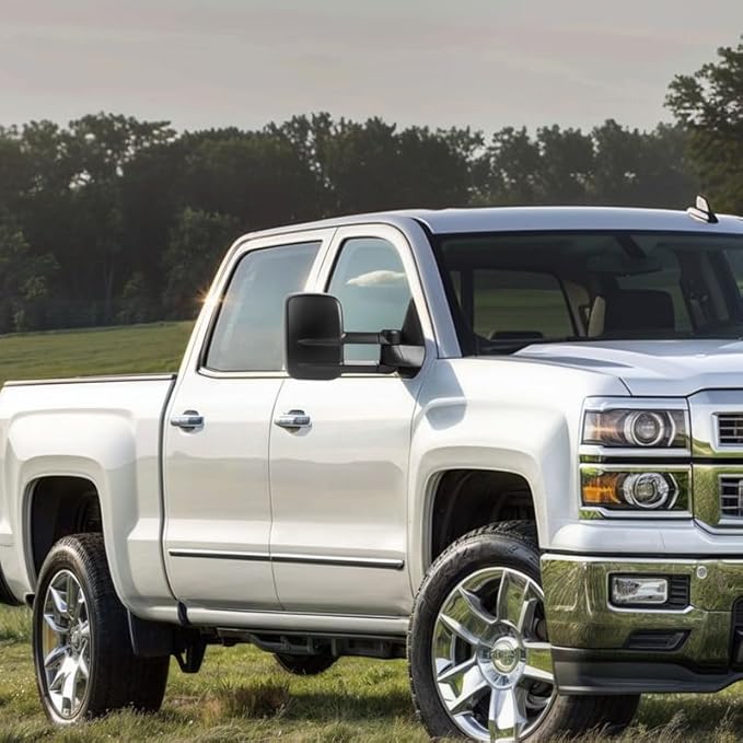 DWVO Towing Mirrors for 2003-2006 Chevy Silverado, Tahoe, Suburban, Avalanche, GMC Sierra, Yukon & Escalade, Heated Mirrors with LED Turn Signal, Telescoping & Folding, Side Marker Light, Black