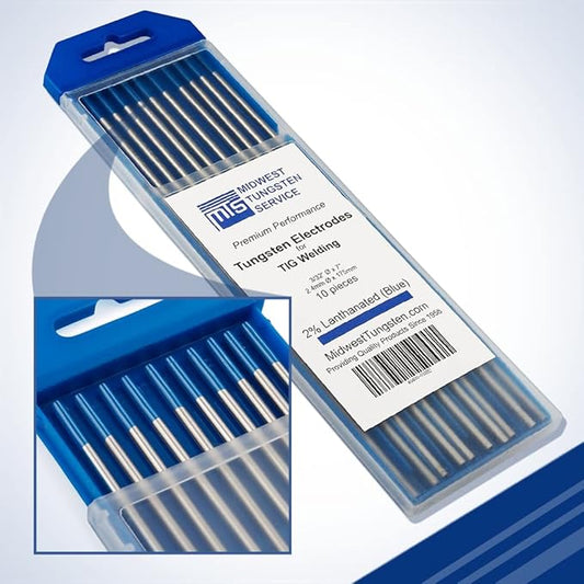 Midwest Tungsten Service TIG Welding Tungsten Electrodes 10-Pack (Blue - 2% Lanthanated Tungsten (WL20/EWLa-2), 3/32")