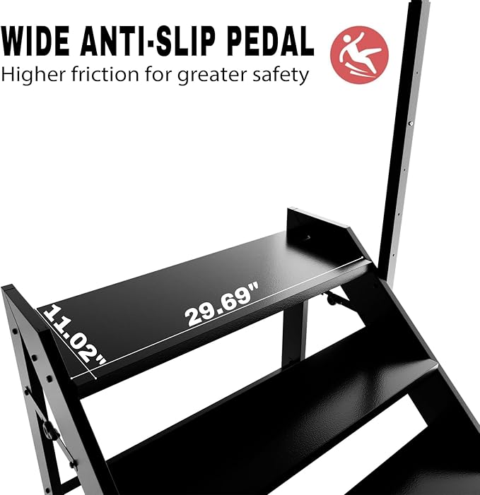 RV Step Stool Foldable, Folding 3 Step Ladder, Hot Tub Steps with Handrail, Portable Pool Ladder, 660Lbs Heavy Duty Ladder Shelf Outdoor Mobile Home Stairs for Camper, Porch, SPA Pool, Pet