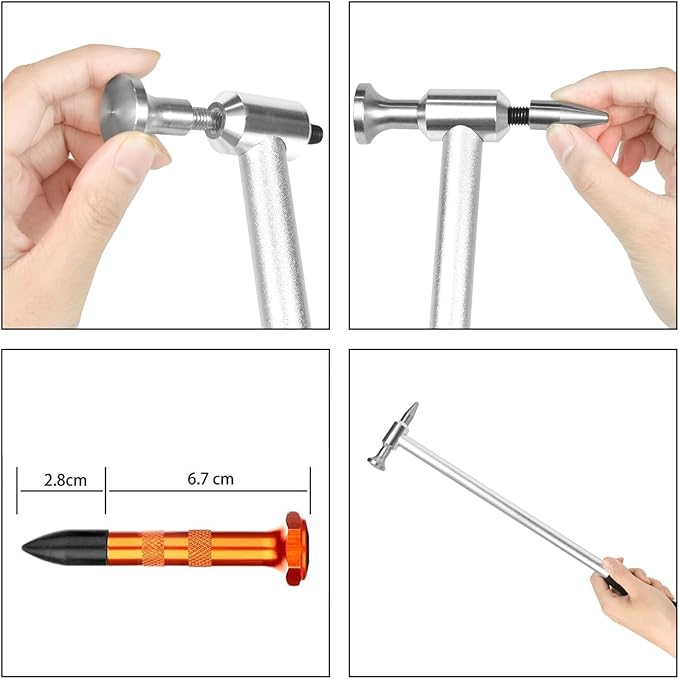 WHDZ Paintless Dent Repair Tools Car Dent Removal Hammer Aluminum Tap Down Tools with Tips