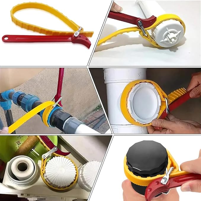 8" Adjustable Strap Wrench Tool for Oil Filter, Water Filter, Fuel Filter, Whole House Filter, and RV Sewer Hose - Multi-Purpose Rubber Band Wrench with Non-Slip Grip