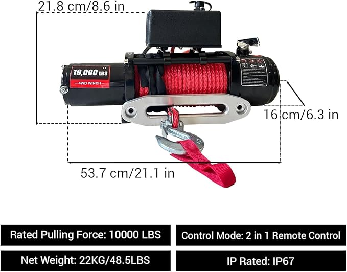 10000LBS Electric Vehicle Winch, IP67 Waterproof 80Ft Steel Cable Truck Winch with Wireless Handheld Remote, 12v Power Winch for Towing UTV Off Road Vehicle (Enhanced Durability & Versatile Control)