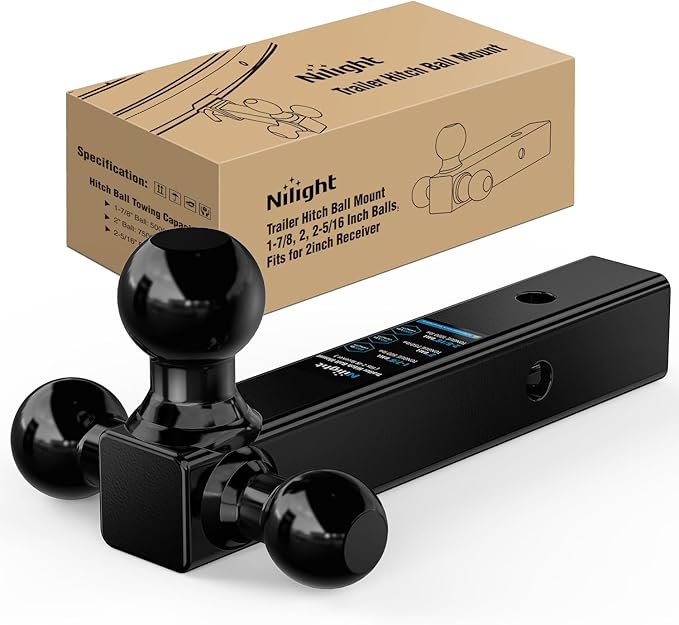 Nilight Trailer Hitch Ball Mount, 1-7/8 Inch, 2 Inch, 2-5/16 Inch Balls, Fits 2 Inch Square Receiver, 10,000 lbs