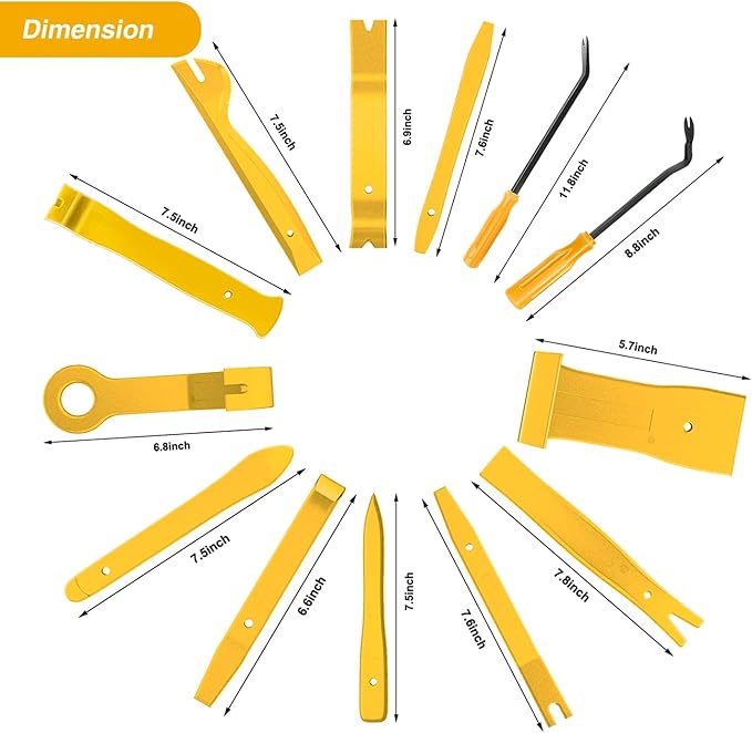 GOOACC 13PCS Nylon Trim Removal Tool Set for Bumper Fastener Rivet Clips Car Door Clip Panel Audio Video Dashboard Dismantle Yellow