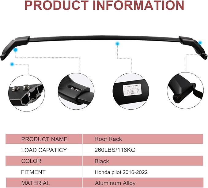 KINGGERI 260lbs Roof Racks Cross Bars Fit for Honda Pilot 2016-2022 with Flushed Side Rails,All Aluminum Heavy Duty Roof Rails Crossbars for Rooftop Cargo Basket Carrier Bag Luggage Rails Kayak