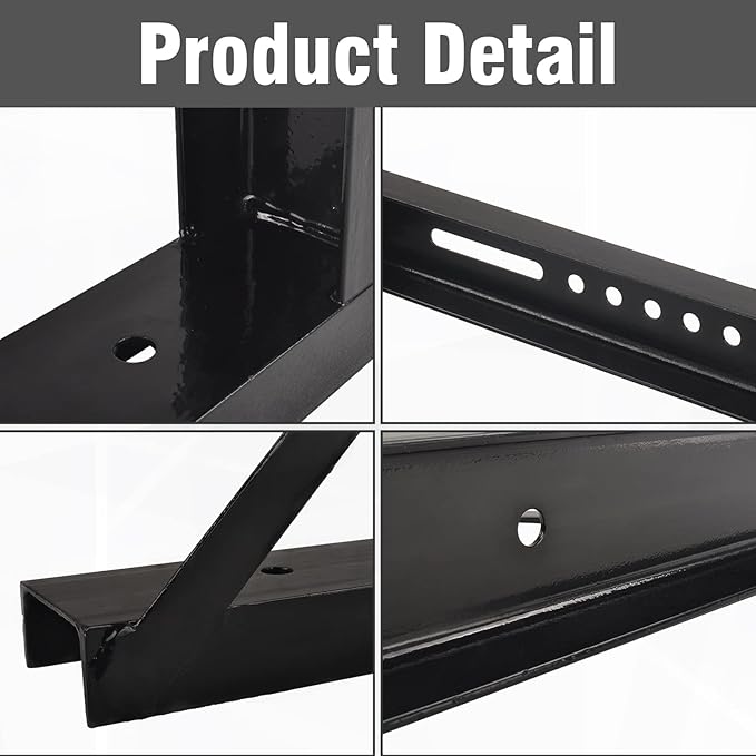 2 PCS 18 x 18 Inch Black Welded Structural Steel Mounting Brackets for Truck Trailer Underbody Tool Boxes with Screws Spacers and Sleeves