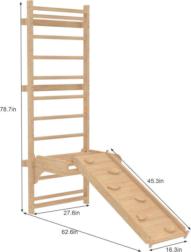 Avenlur Betula Swedish Ladder Wall Gym - Indoor Playset with Swing, Rope Ladder, Pull-Up Bar, and Slide - Indoor Gym for Kids and Adults