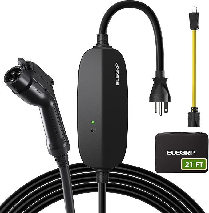 ELEGRP Level 1/2 EV Charger, 16 Amp, Portable J1772 Electric Car Charger, 21FT Cable, NEMA 6-20 & 5-15 Adapter, 110V-240V for BEVs/PHEVs, PBE & LRC Technology
