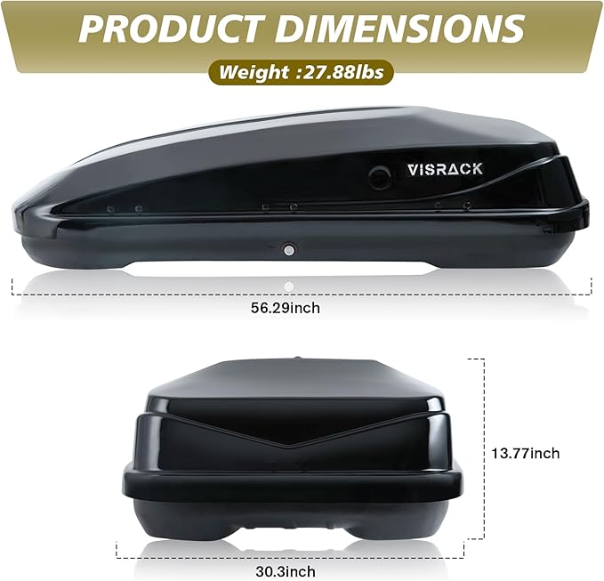 Hard Shell Roof Cargo Carrier with Security Keys, Roof Box, Cargo Box, 56 (L) x 30 (W) x 13.7(H) Inches, 13 Cubic Feet (Tool-Free Install), Black