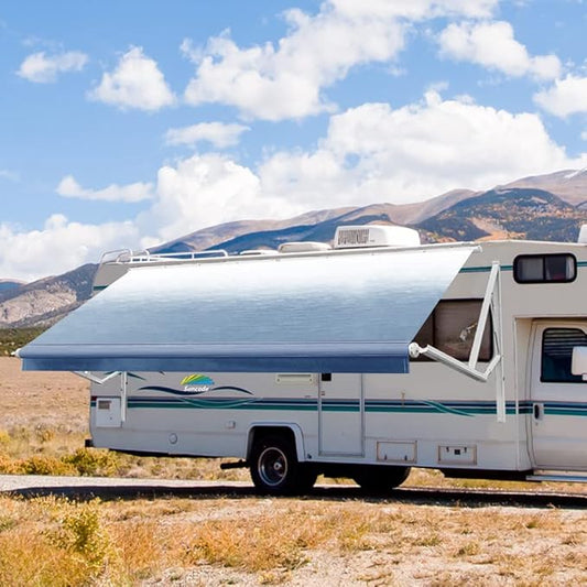Suncode White Motorized RV Awning Modular Retractable RV Awning Complete Kit for RV,5th Wheel,Travel Trailers,Toy Haulers,and Motorhome RV Trailer Awning for Home or Camper-19x8Ft-Blue Fade