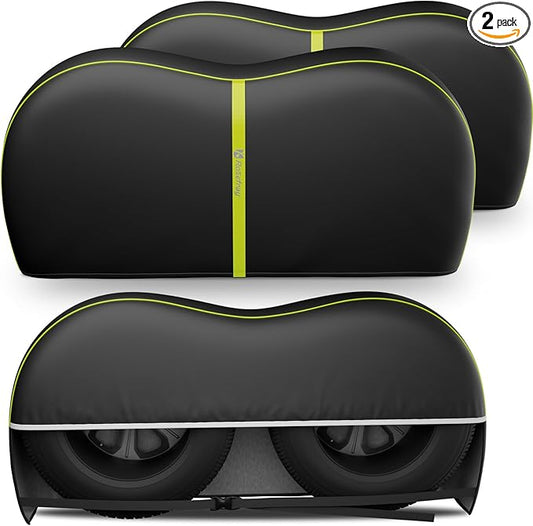 Rosefray RV Tire Covers, Dual Axle Wheel Cover (2 Pack) Fits 27"-30"/30”-33” Diameter Tires, Waterproof Anti-UV Black Dual Tire Covers RV Accessories for Truck/Trailer/Black