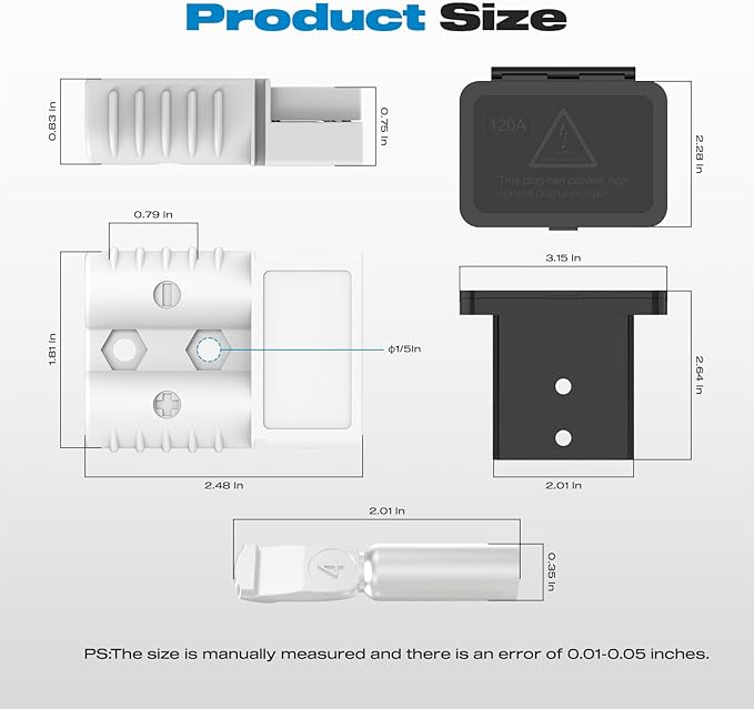 Anderson Connector,120AMP 2-6 Gauge Battery Quick Connect 12V-36V Anderson Plug Battery Cable Quick Connect Disconnect Plug Winch Wiring Kit for Cable RV Truck Winch (4 Pack)-Gray