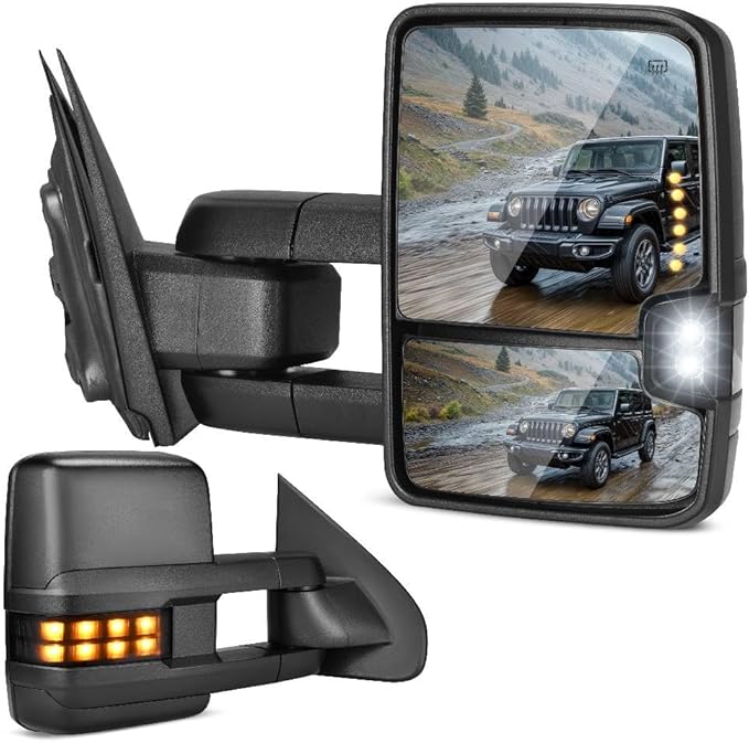 DWVO Tow Mirrors Compatible with 2014-2018 Sierra Silverado 1500 2500HD 3500HD, Side Mirrors with Heated PowerFolding LED Turn Signals Clearance Light Telescoping