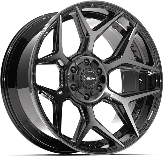 4PLAY Wheels 4P06 22 Inch Rims and Tires Fit 6x135 & 6x139.7 22x10 Gloss Black Brushed with Tinted Clear - TerraMax RT 33x12.50/22 (Set of 4)