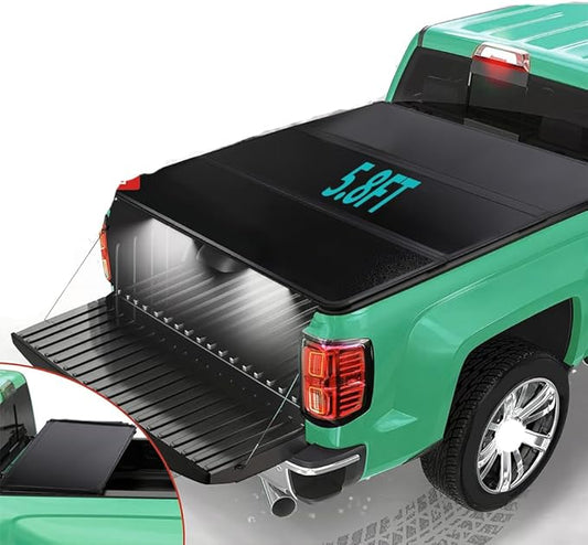 CAREONLINE New Black Hard Tri Fold Style Truck 5.8Ft Bed Tonneau Cover W/LED Light Fits for 2007-2024 Che-v-y Silverado & G-M C Sierra 1500（OL-KR1005250321）