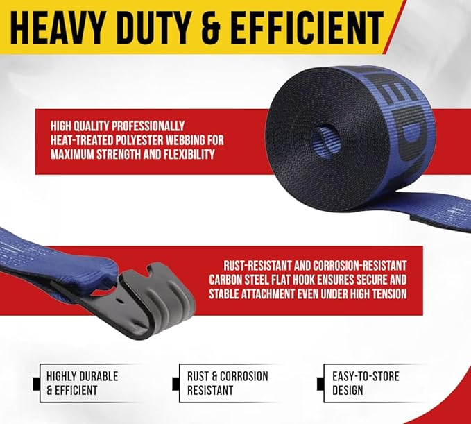 Mytee Products Kinedyne Winch Straps 4" x 30" Blue Heavy Duty Tie Down w/Flat Hooks WLL# 5400 lbs | 4 Inch Cargo Control for Flatbed Truck Utility Trailer (10 Pack)