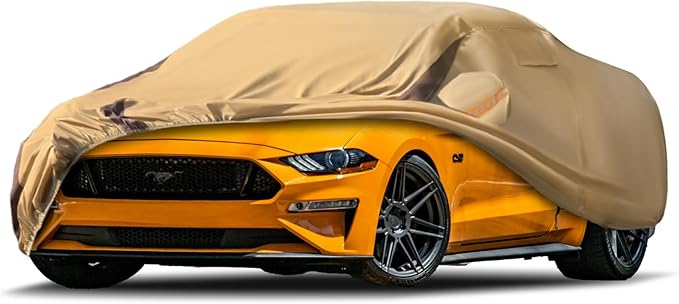 Car Cover Waterproof All Weather Compatible with Mustang 2007-2024 GT Cobra Shelby Bullitt, Outdoor Heavy Duty Anti-UV Car Covers Rain Sun Snow Protection with Zipper and Windproof Buckle