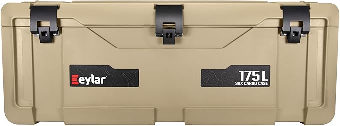 SRX-175 Overlanding Cargo Case – 175L Waterproof Storage Box for Camping, Off-Road & Truck Bed Gear – Heavy-Duty Lockable Storage with Gas Strut Lid, Stackable Design & Interior Organizer Tray (Tan)