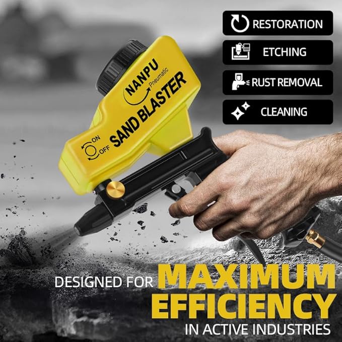NANPU Light-Duty Air Sandblaster Gun Kit with Gravity Feed, Ceramic Nozzle, Metal Body, for Small Project Surface Prep, Paint & Rust Removal, Metal/Wood/Glass Etching, Requires Air Compressor