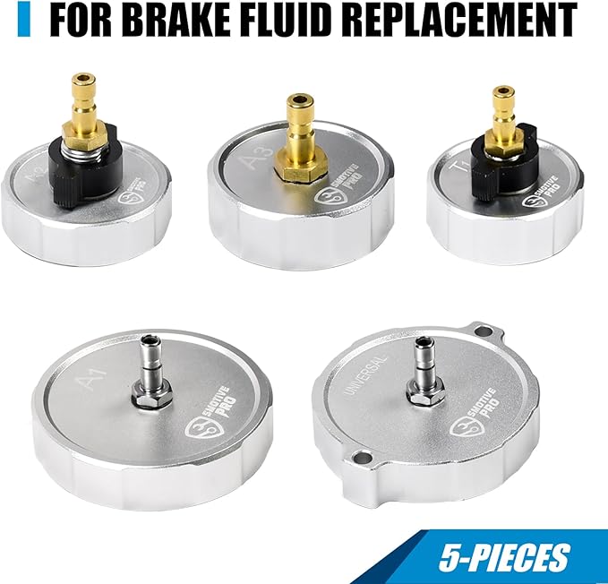 5-Piece Master Cylinder Adapter Set, Professional Brake Bleeder Adapter Compatible with Most Pressure Brake Fluid Bleeder kit for Brake Fluid Filling