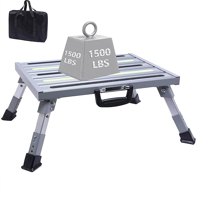 19”×14.5” Large RV Steps with Glow in The Dark Tapes Adjustable RV Step Stool Aluminum RV Step Supports Up to 1500 lbs