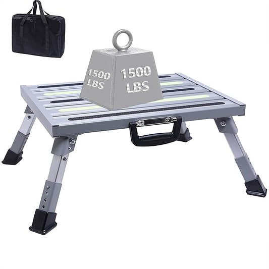 19”×14.5” Large RV Steps with Glow in The Dark Tapes Adjustable RV Step Stool Aluminum RV Step Supports Up to 1500 lbs