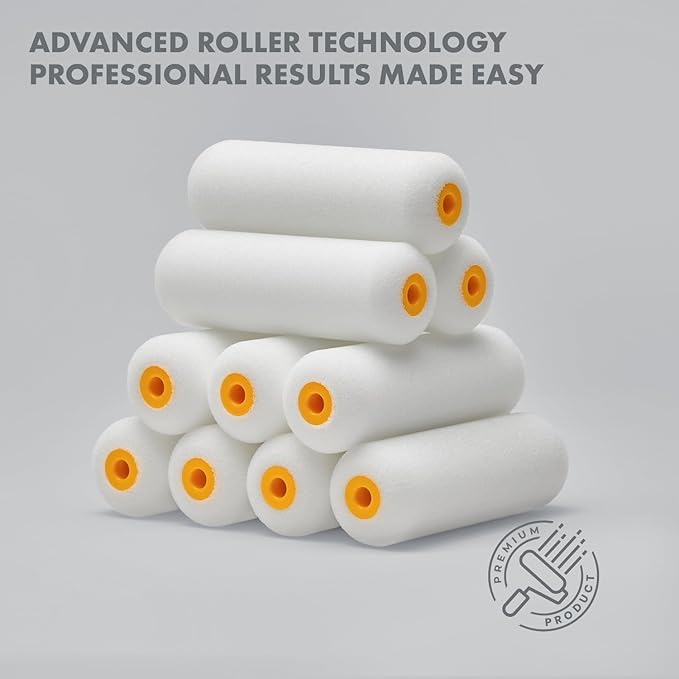 10 - Pack 4 Inches Mini Foam Paint Roller Covers – Made in Italy- High-Density Foam Paint Roller Covers for Professional, Smooth Finish