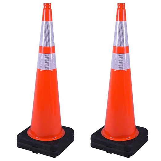 OrangeStar 36" Traffic Cones 4-Pack, Orange Safety Cones with 2 Reflective Collars, Weighted Base for Highway, Roadwork, Construction, Warehouse Safety, Parking Lots | Indoor & Outdoor Use