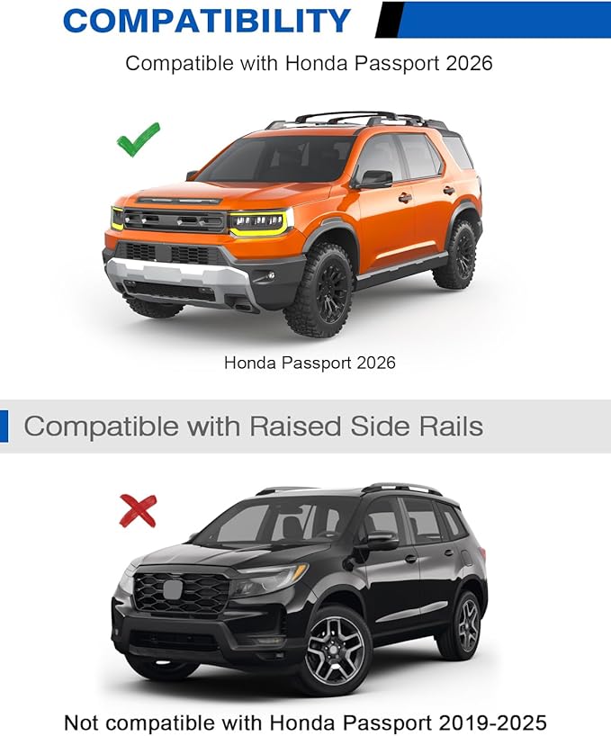 300lbs Lockable Roof Rack Cross Bars Compatible with 2026 Honda Passport, Heavy Duty Aluminum Roof Rails Crossbars Cargo Canoe Black Rooftop Cargo Carrier.