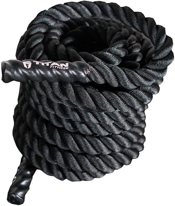 Titan Fitness Battle Rope 30ft x 1.5in, Poly Dacron Heavy Rope for Home Gym Conditioning Workouts, Cross-Train, Strength Training Exercises
