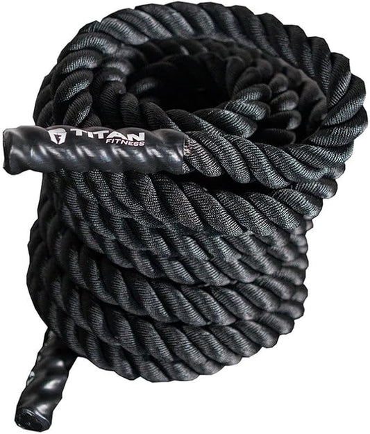 Titan Fitness Battle Rope 30ft x 1.5in, Poly Dacron Heavy Rope for Home Gym Conditioning Workouts, Cross-Train, Strength Training Exercises