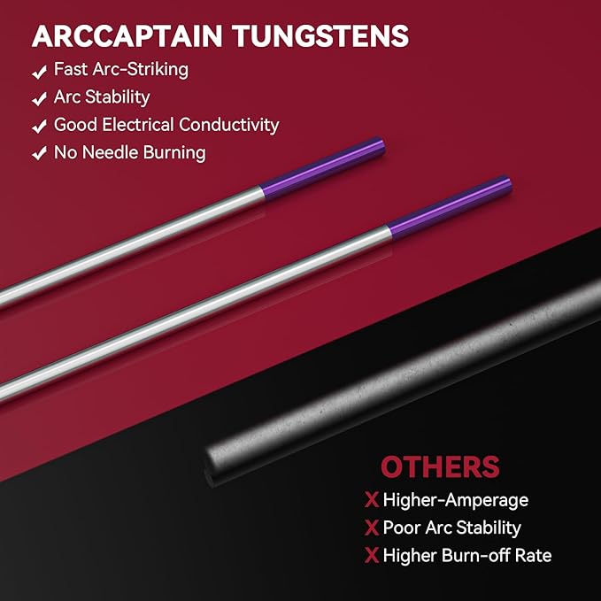 ARCCAPTAIN TIG Welding Tungsten Electrode 10-Pack 1/16"x 7"(Purple - Non-Radioactive, EWG)