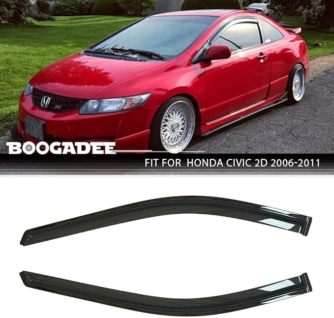 Original 2pcs Window Shade, Outside Mount Tape-On Rain Guards Set, Nice Side Window Visors Compatible with 2006-2011 Civic 2-Door Coupe Only 92410