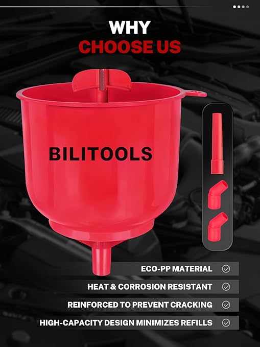 BILITOOLS No-Spill Coolant Funnel Kit - 12PCS Specialized Radiator Coolant Filling Funnel Kit, Radiator Flush Kit Includes 5 Adapters, Extensions, Compatible with Ford GM|Air Bleeding, Drip-Free