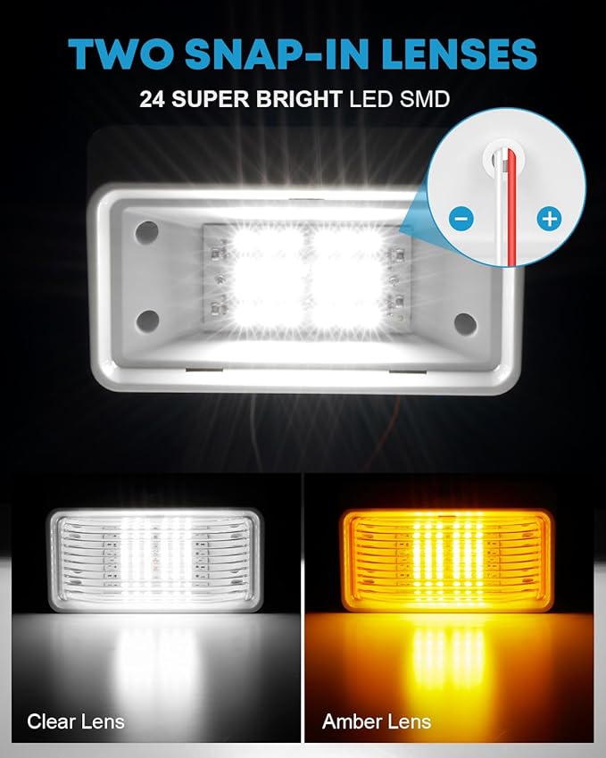 Kohree 320Lumen LED RV Porch Light Exterior Utility Light 12v Lighting Fixture, Replacement Lighting for RVs, Trailers, Campers, 5th Wheels. White Base, Clear and Amber Lenses Included