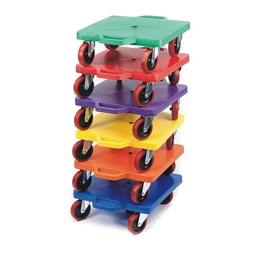 S&S Worldwide 16" Scooters. Set of 6 Different Colored Scooters with Smooth Rolling, Non-Marring 2" Casters. Durable HDPE Plastic Base with Built in Hand Protectors. Perfect for PE Class.