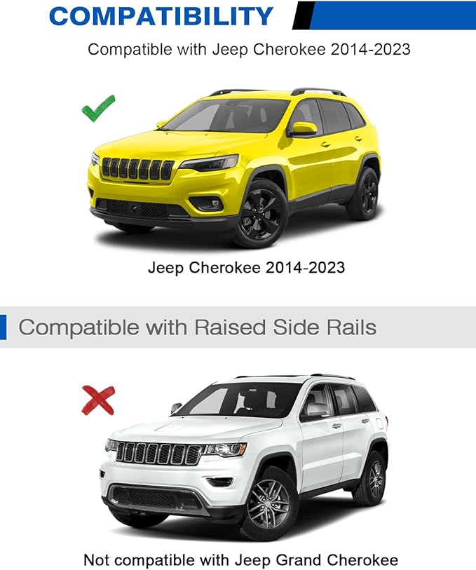 300lbs Lockable Roof Rack Cross Bars Compatible with Jeep Cherokee 2014-2023, Heavy Duty Aluminum Roof Rails Crossbars Cargo Canoe Black Rooftop Cargo.