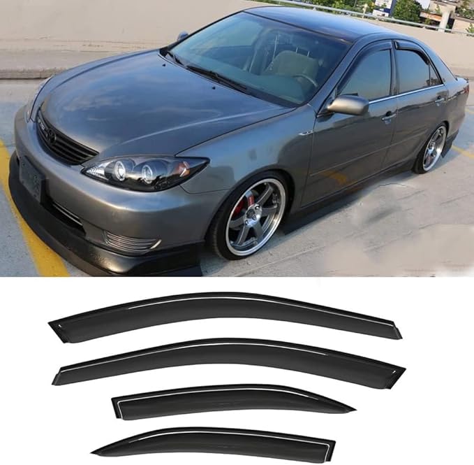 Original 4pcs Side Window Deflectors, Outside Mount Tape-On Rain Guards Set, Easy to Install Side Window Visors Compatible with 2002-2006 Toyota Camry All Models 94236