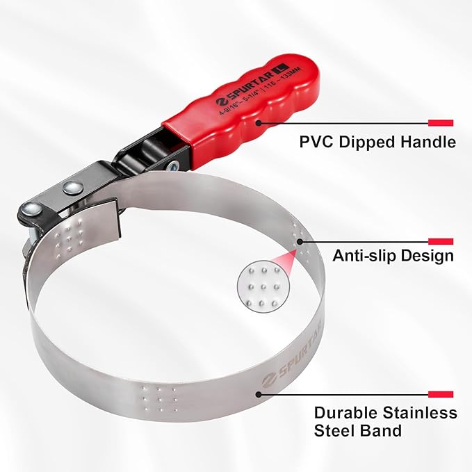 Spurtar Large Oil Filter Wrench, Swivel Oil Filter Removal Tool, Fits Filters 4-9/16" to 5-1/4" (116-133mm) for 4S Shop Auto Repair Mechanic DIY Generator Small Engine