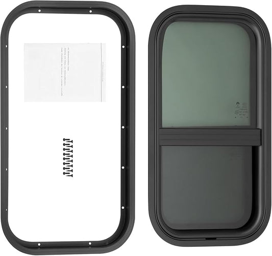 RV Window 12" W x22" H Trailer Cargo Camper Vertical Sliding Window Replacement, RV Vertical Sliding Window with Trim Ring, Vertical Sliding Window RV Camper Trailer Window Replacement