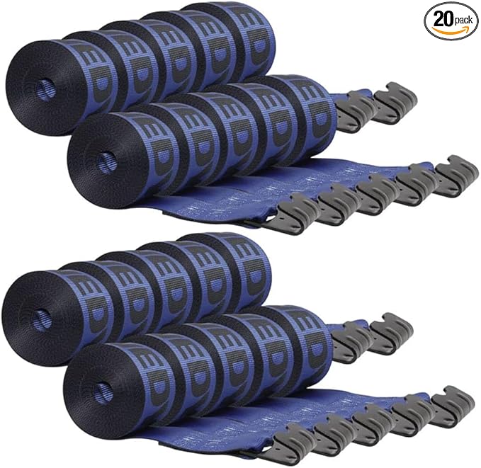 Mytee Products Kinedyne Winch Straps 4" x 30" Blue Heavy Duty Tie Down w/Flat Hooks WLL# 5400 lbs | 4 Inch Cargo Control for Flatbed Truck Utility Trailer (20 Pack)