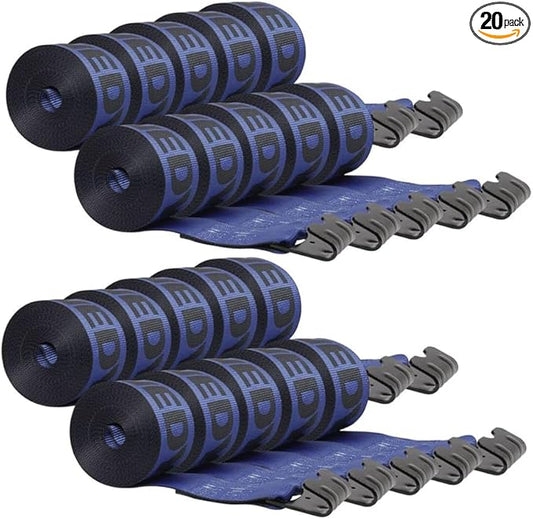 Mytee Products Kinedyne Winch Straps 4" x 30" Blue Heavy Duty Tie Down w/Flat Hooks WLL# 5400 lbs | 4 Inch Cargo Control for Flatbed Truck Utility Trailer (20 Pack)