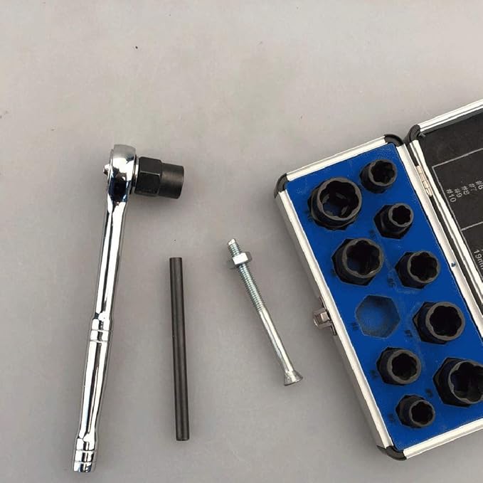 10Pcs Nut Remover,9-19mm Impact Nut Extractor Set,Nut Extractor Socket, Bolt Remover Tool Set,Drive Socket kit,Locking Socket Tools Kit (Hight Set)