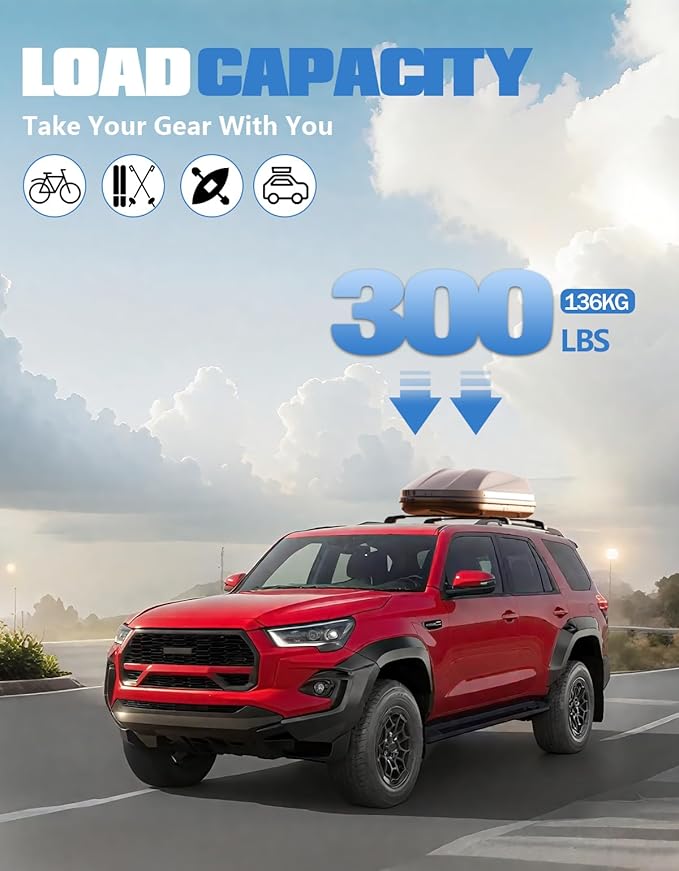 FengYu 300lb Lockable Roof Rack Cross Bars Compatible with Toyota 4Runner 2025 2026 with Raised Side Rails, Heavy Duty Aluminum Roof Rails Crossbars Cargo Bars Canoe Rooftop Black Carrier Luggage