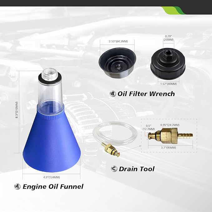 64mm Oil Filter Wrench, Drain Hose, Magnetic Oil Drain Plug,Engine Oil Funnel,Oil filter & Rubber glove for Toyota, Lexus and Scion 2.0-5.7L Engine Cartridge Style Oil Change Tools Kit
