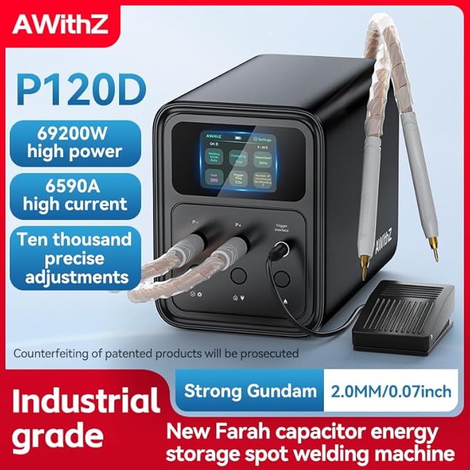 Capacitor Battery Spot Welder, AWithZ 69.2 KW Spot Welder, 2-in-1 Automatic & Foot Pedal Two Modes Battery Farad Welding Equipment for 18650/LiFePO4 Lithium Battery Pack Building